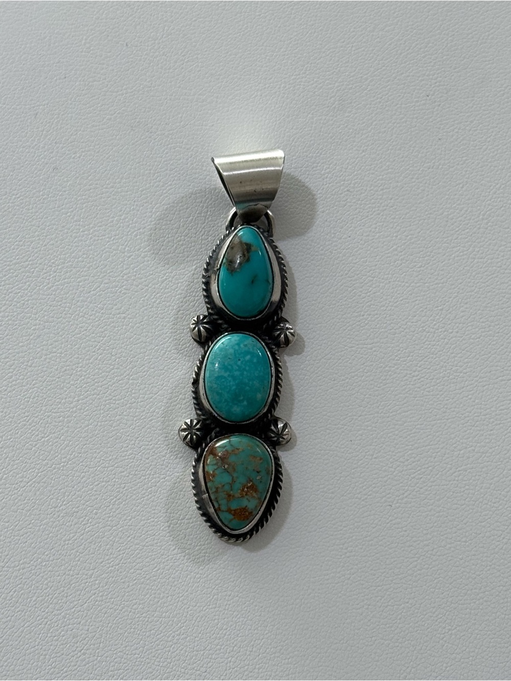 Native Navajo Handmade Triple Stone Pendant - Blue Turquoise